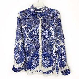 Zara Paisley Blue Long Sleeve Button Up Blouse